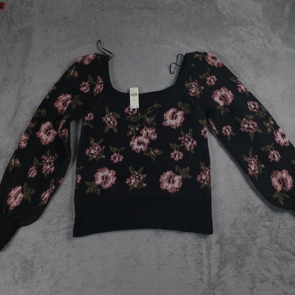 Anthropologie Top Womens Medium Black Floral Puff Sleeve‎ Romantic Cottagecore - Picture 7 of 10